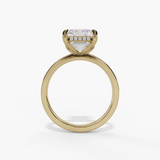 14K Yellow Gold Hidden Halo Emerald Cut Natural Diamonds Engagement Ring
