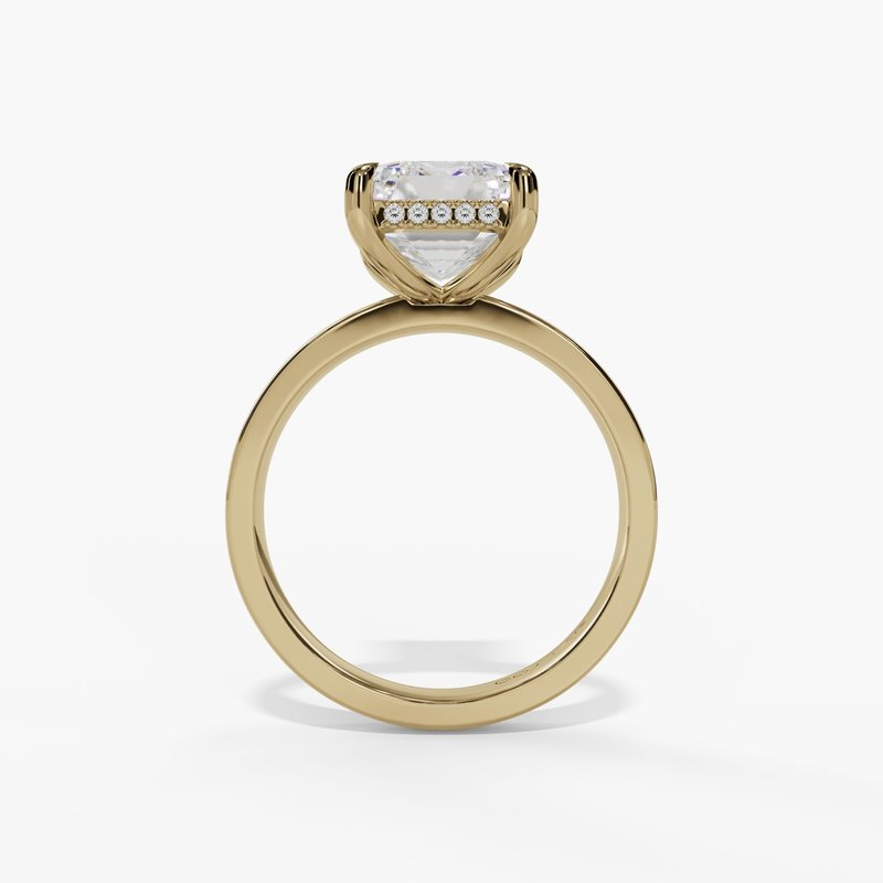 14K Yellow Gold Hidden Halo Emerald Cut Natural Diamonds Engagement Ring