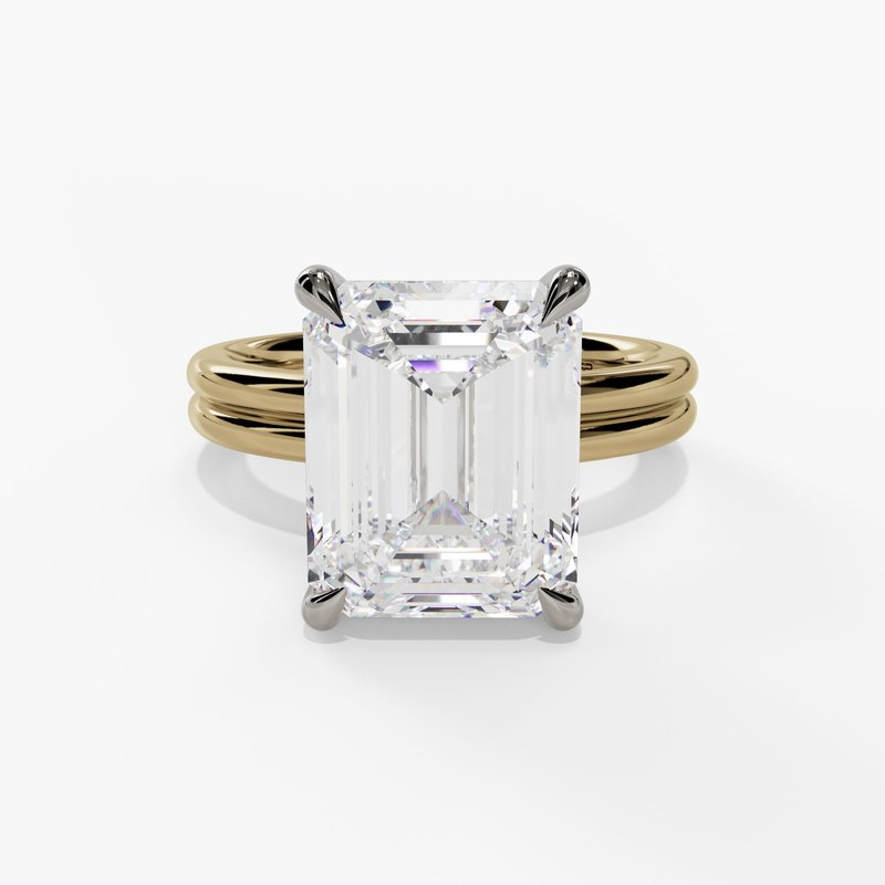 14K Two-Tone Hidden Halo Emerald Cut Diamond Engagement Ring
