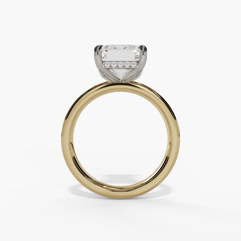 14K Two-Tone Hidden Halo Emerald Cut Diamond Engagement Ring