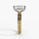 14K Two-Tone Hidden Halo Emerald Cut Diamond Engagement Ring