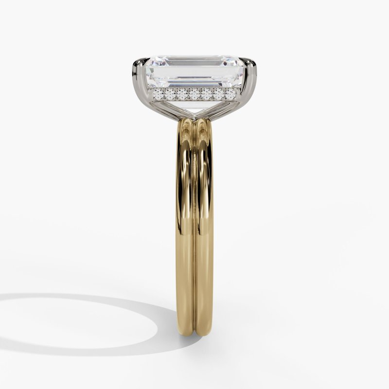 14K Two-Tone Hidden Halo Emerald Cut Diamond Engagement Ring