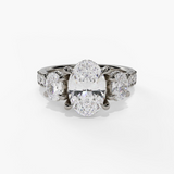 14K White Gold Three Stone Oval Natural Diamonds Engagement Ring