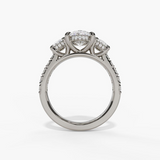 14K White Gold Three Stone Oval Natural Diamonds Engagement Ring