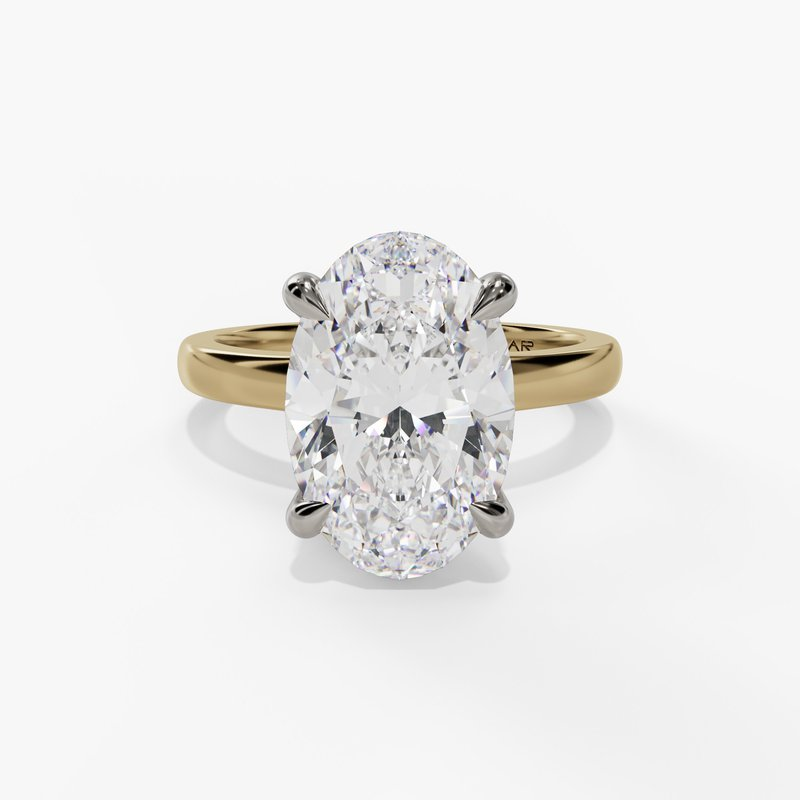 14K Yellow And White Gold Hidden Halo Oval Diamond Engagement Ring