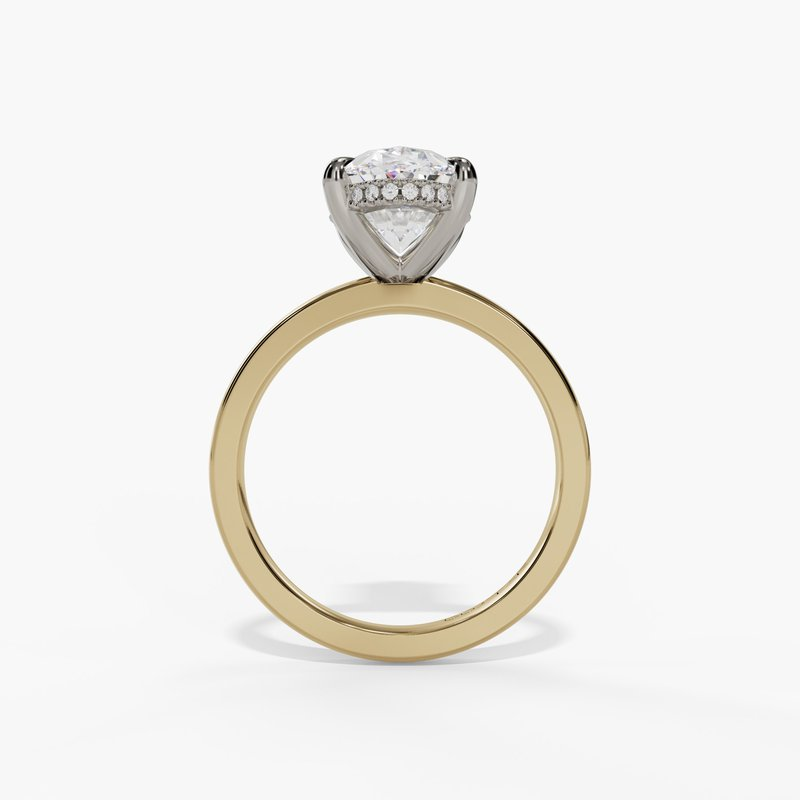 14K Yellow And White Gold Hidden Halo Oval Diamond Engagement Ring