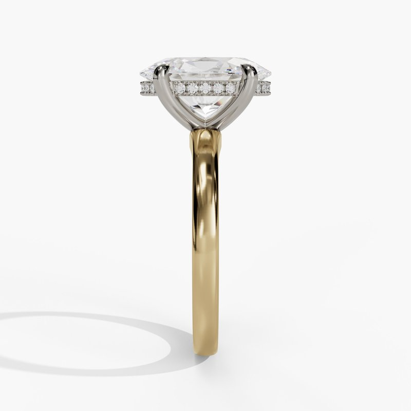 14K Yellow And White Gold Hidden Halo Oval Diamond Engagement Ring