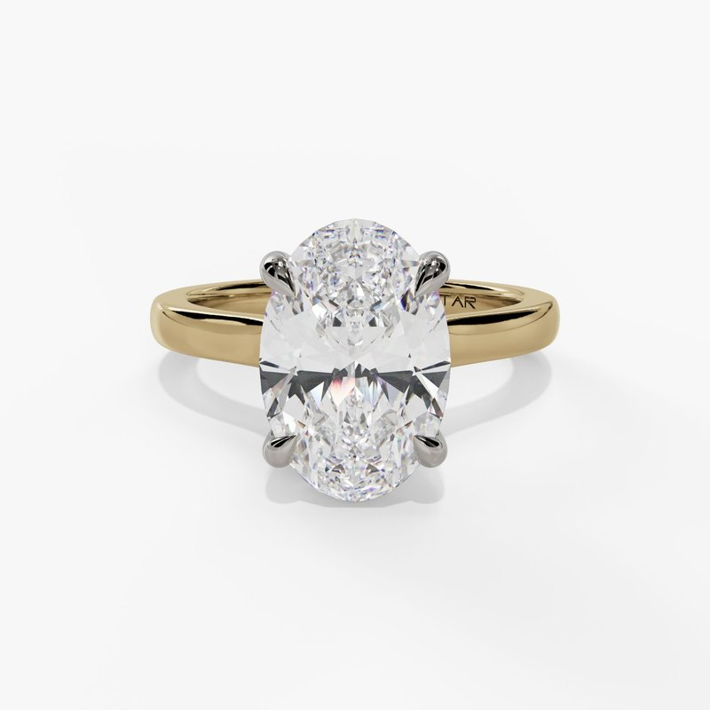 14K Yellow And White Gold Hidden Halo Oval Diamond Engagement Ring