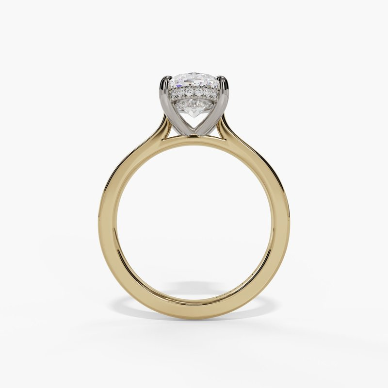 14K Yellow And White Gold Hidden Halo Oval Diamond Engagement Ring