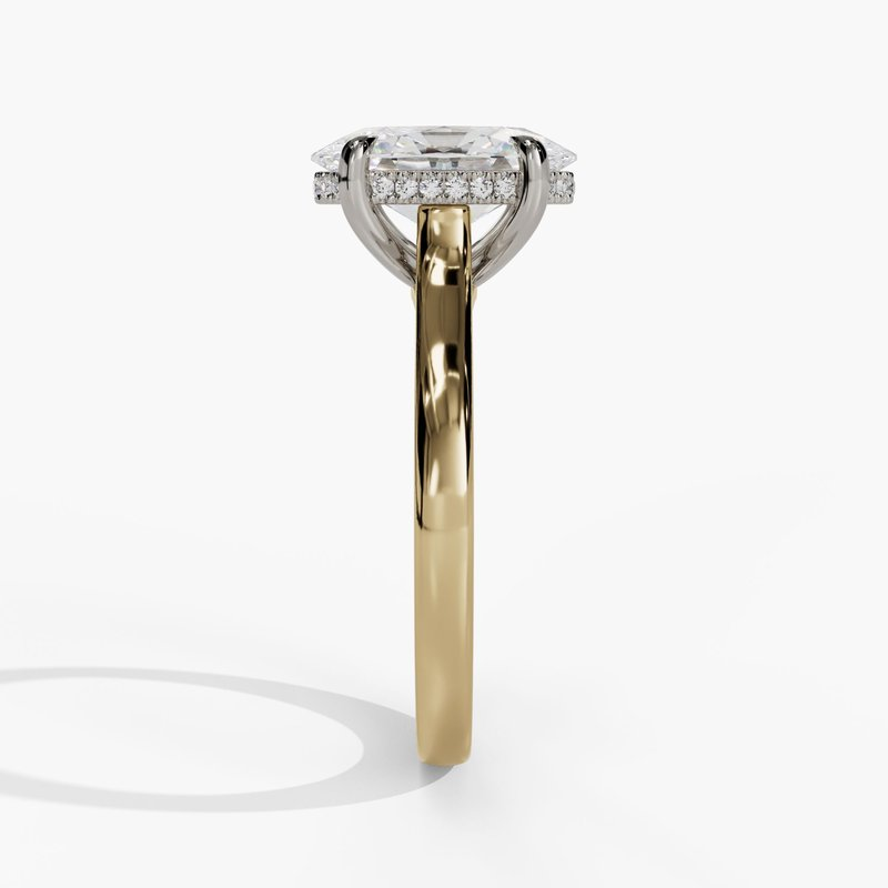14K Yellow And White Gold Hidden Halo Oval Diamond Engagement Ring