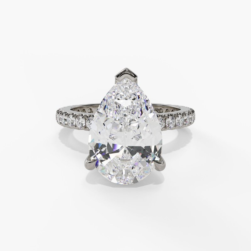 14K White Gold Hidden Halo Pear Natural Diamonds Engagement Ring