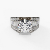 14K White Gold Wide Band Round Natural Diamonds Engagement Ring