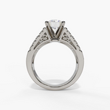 14K White Gold Wide Band Round Natural Diamonds Engagement Ring