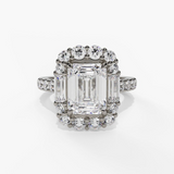 14K White Gold Modern Halo Emerald Cut Natural Diamonds Engagement Ring