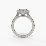 14K White Gold Modern Halo Emerald Cut Natural Diamonds Engagement Ring