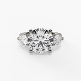 14K White Gold Three Stone Round Natural Diamonds Engagement Ring