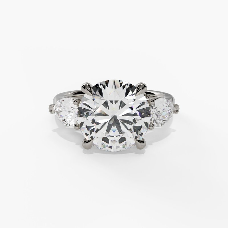 14K White Gold Three Stone Round Natural Diamonds Engagement Ring