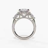 14K White Gold Three Stone Round Natural Diamonds Engagement Ring