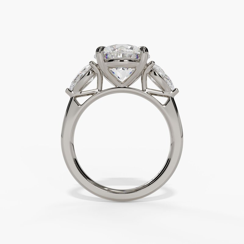 14K White Gold Three Stone Round Natural Diamonds Engagement Ring