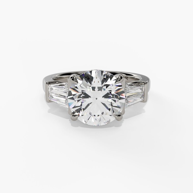 14K White Gold Three Stone Round Natural Diamonds Engagement Ring