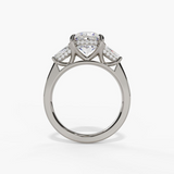 14K White Gold Three Stone Round Natural Diamonds Engagement Ring