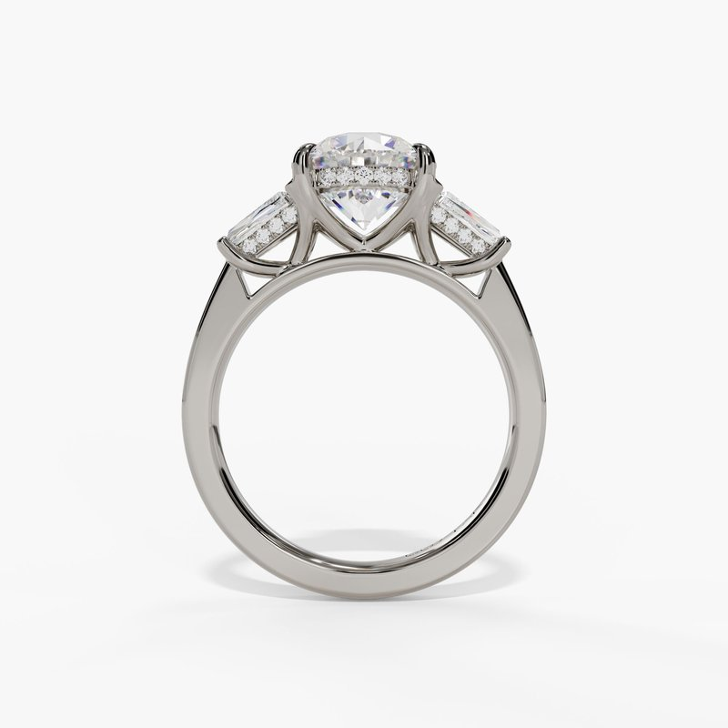 14K White Gold Three Stone Round Natural Diamonds Engagement Ring