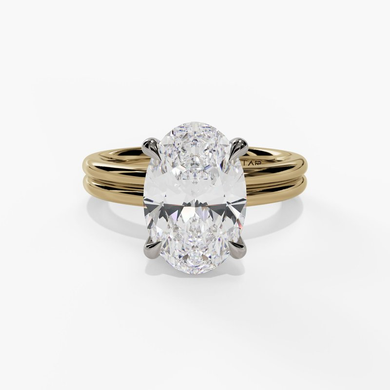 14K Yellow And White Gold Hidden Halo Oval Diamond Engagement Ring