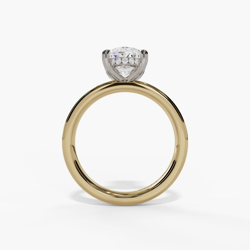 14K Yellow And White Gold Hidden Halo Oval Diamond Engagement Ring