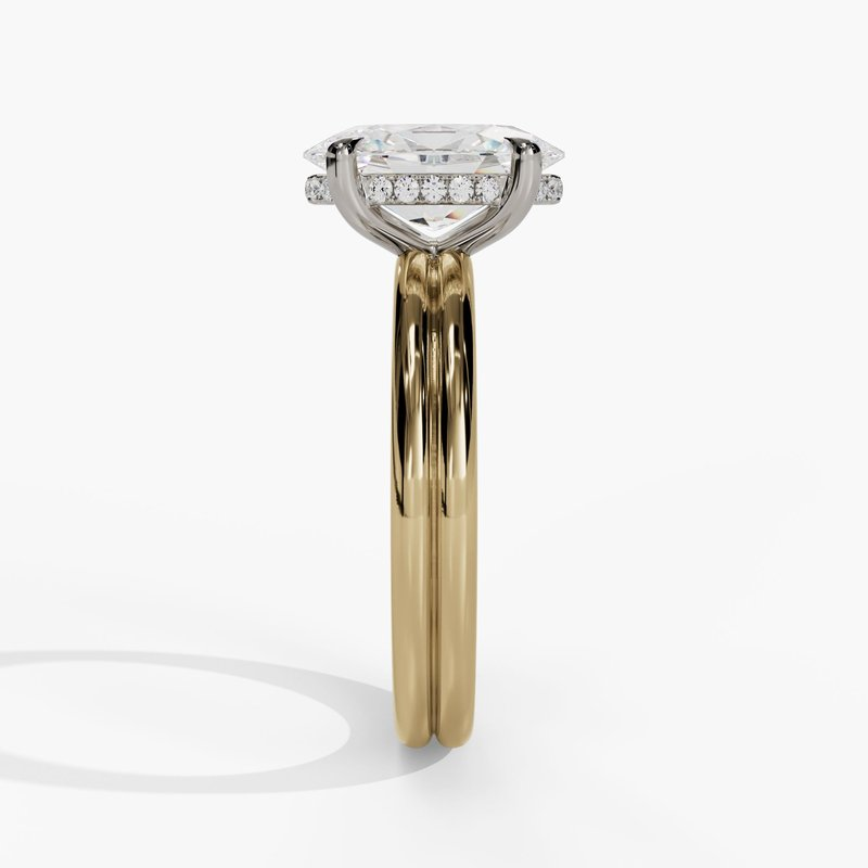 14K Yellow And White Gold Hidden Halo Oval Diamond Engagement Ring