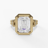 14K Yellow Gold Split Shank Bezel Set Emerald Cut Natural Diamonds Engagement Ring