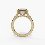 14K Yellow Gold Split Shank Bezel Set Emerald Cut Natural Diamonds Engagement Ring