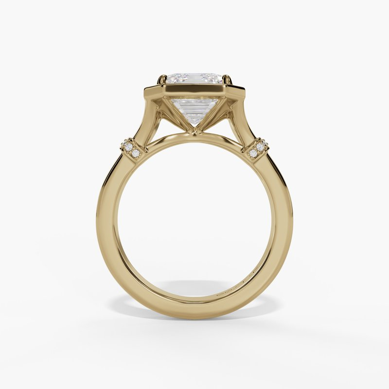 14K Yellow Gold Split Shank Bezel Set Emerald Cut Natural Diamonds Engagement Ring