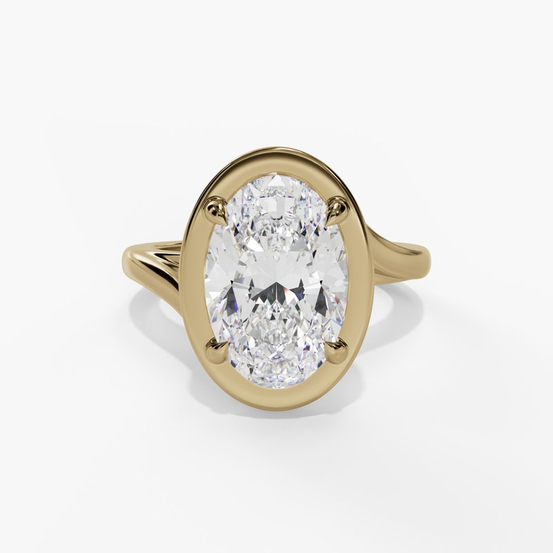 14K Yellow Gold Hidden Halo Oval Natural Diamonds Engagement Ring