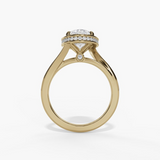14K Yellow Gold Hidden Halo Oval Natural Diamonds Engagement Ring