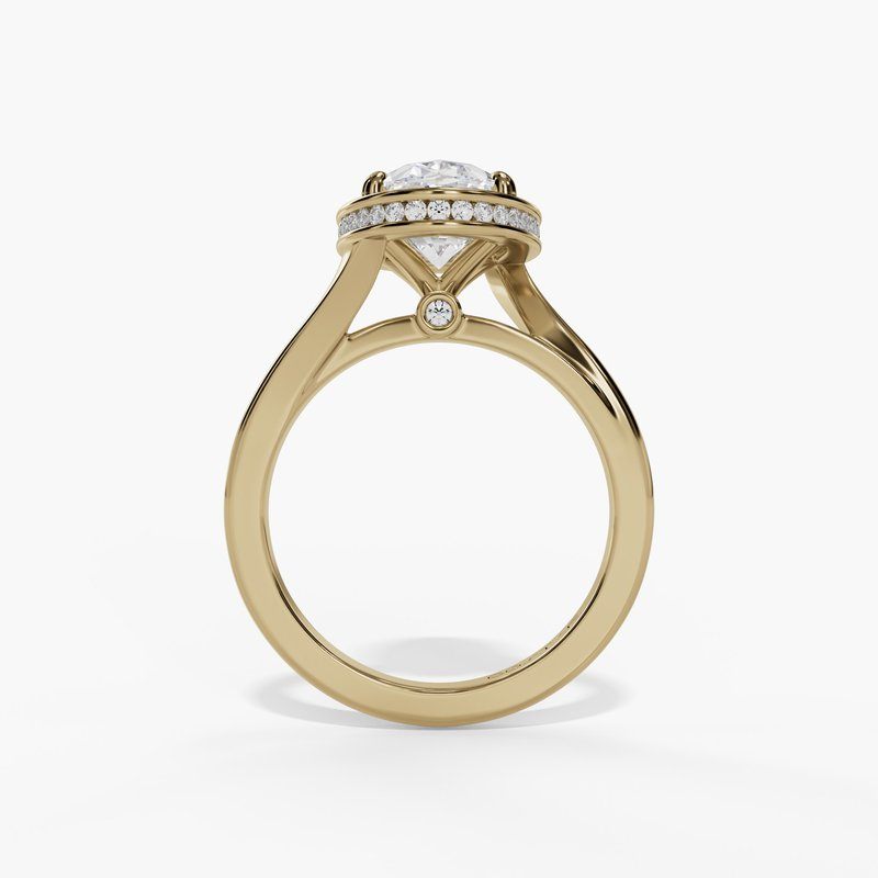 14K Yellow Gold Hidden Halo Oval Natural Diamonds Engagement Ring