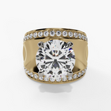 14K Yellow And White Gold Wide Band Round Natural Diamonds Engagement Ring