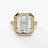 14K Yellow Gold Hidden Halo Emerald Cut Natural Diamonds Engagement Ring
