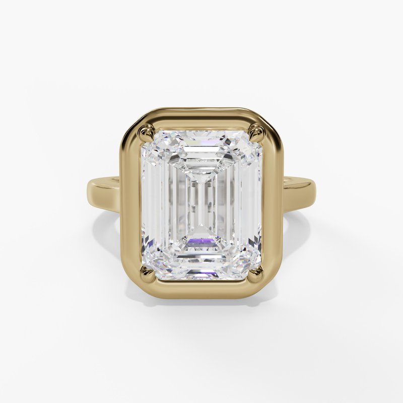 14K Yellow Gold Hidden Halo Emerald Cut Natural Diamonds Engagement Ring