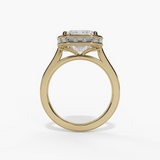 14K Yellow Gold Hidden Halo Emerald Cut Natural Diamonds Engagement Ring