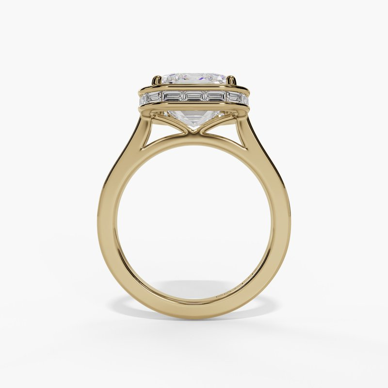 14K Yellow Gold Hidden Halo Emerald Cut Natural Diamonds Engagement Ring