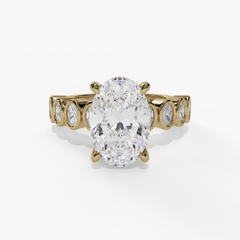 14K Yellow Gold Classic Oval Natural Diamonds Engagement Ring
