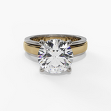 14K Yellow And White Gold Hidden Halo Round Natural Diamonds Engagement Ring