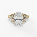 14K Yellow Gold Floral Oval Natural Diamonds Engagement Ring