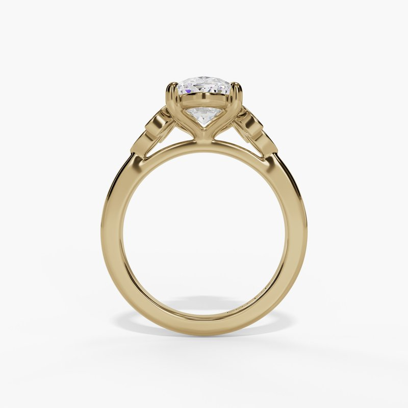 14K Yellow Gold Floral Oval Natural Diamonds Engagement Ring