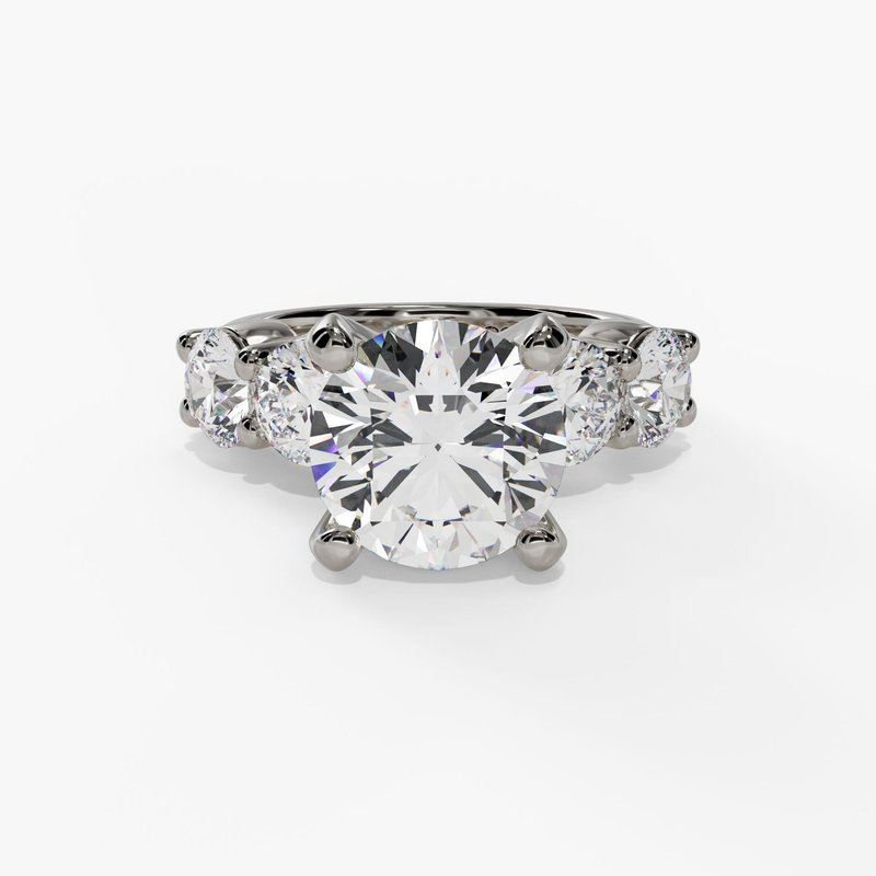 14K White Gold Classic Round Natural Diamonds Engagement Ring