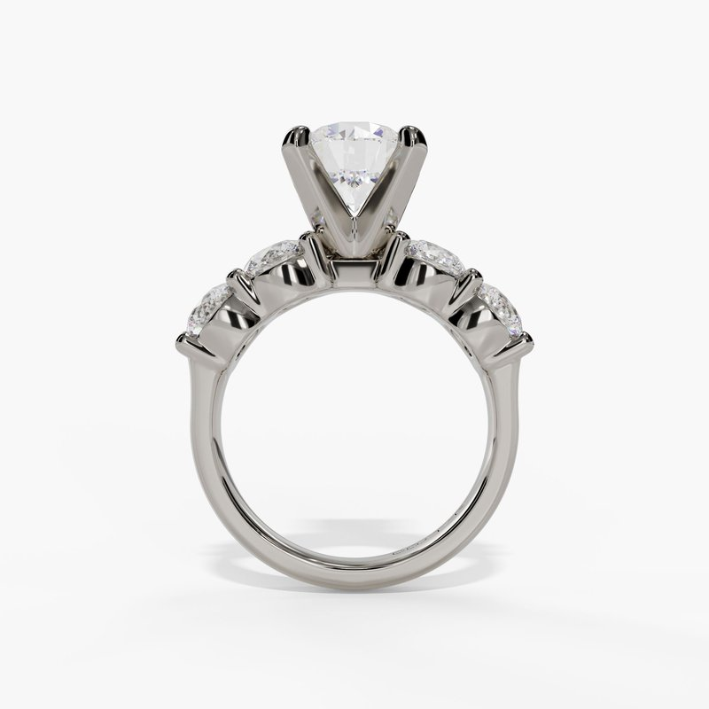 14K White Gold Classic Round Natural Diamonds Engagement Ring