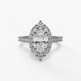 14K White Gold Halo Oval Natural Diamonds Engagement Ring