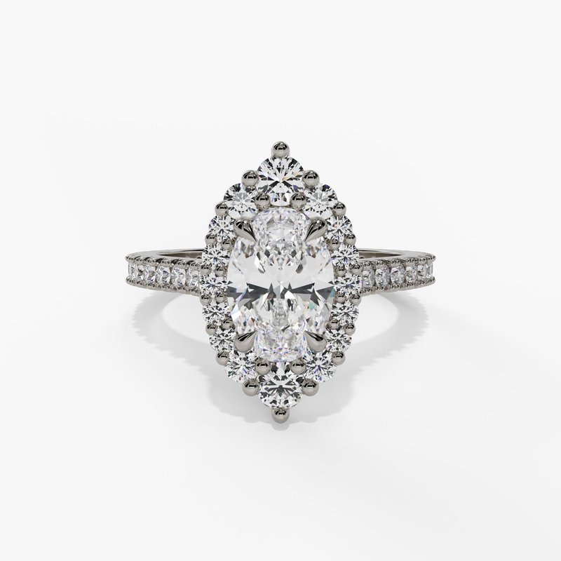 14K White Gold Halo Oval Natural Diamonds Engagement Ring
