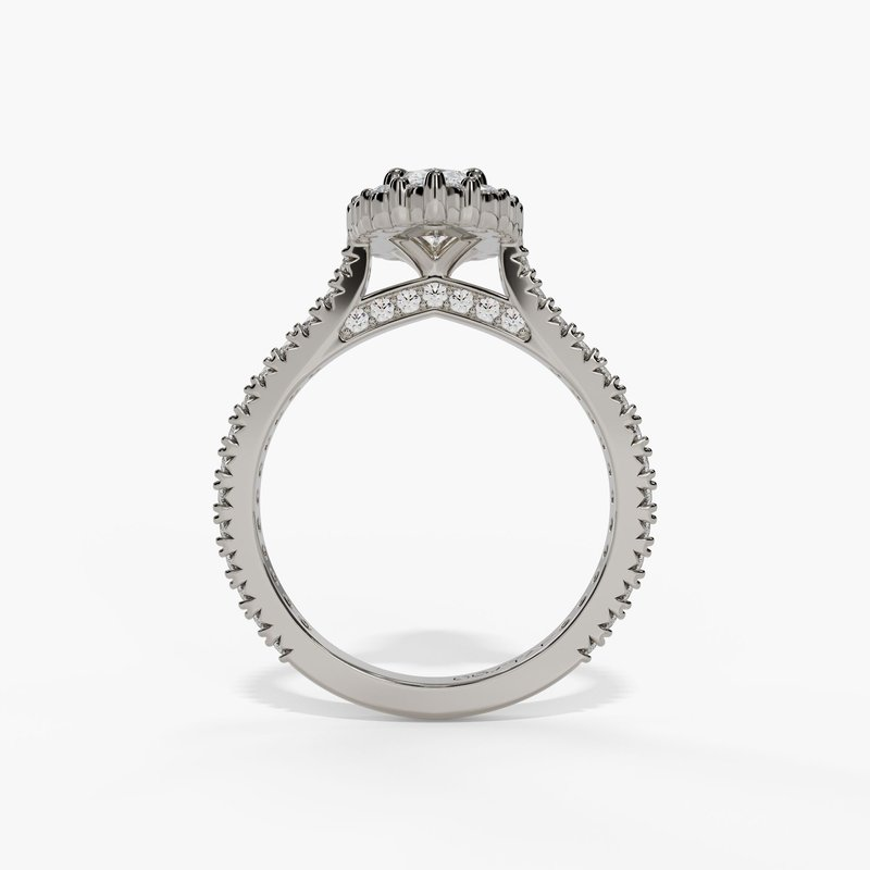 14K White Gold Halo Oval Natural Diamonds Engagement Ring