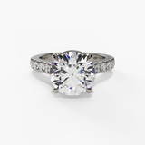 14K White Gold Classic Round Natural Diamonds Engagement Ring